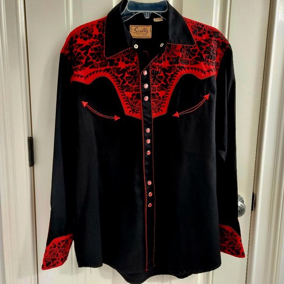 Vintage  Scully Gunfighter Men's Western Button Down Crimson w/caballero cuffs - Picture 2 of 15
